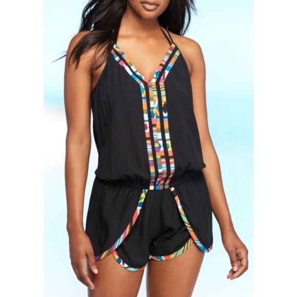 Nanette Lepore Sleeveless Romper in Black with Multi Pattern Accent - Size M - Picture 1 of 7